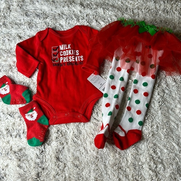 Carter's Other - Christmas lot, newborn leggings and tutu and milk and onsie long sleeve NWT